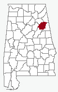 Map of Alabama with Calhoun County highlighted